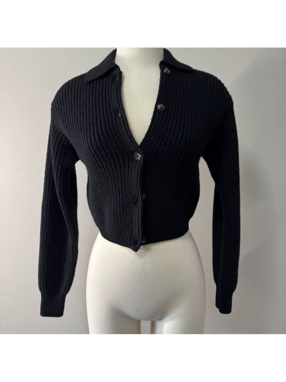 Aritzia Wilfred THE NEXT DOOR Black Ribbed Cardigan Wool Fit Small